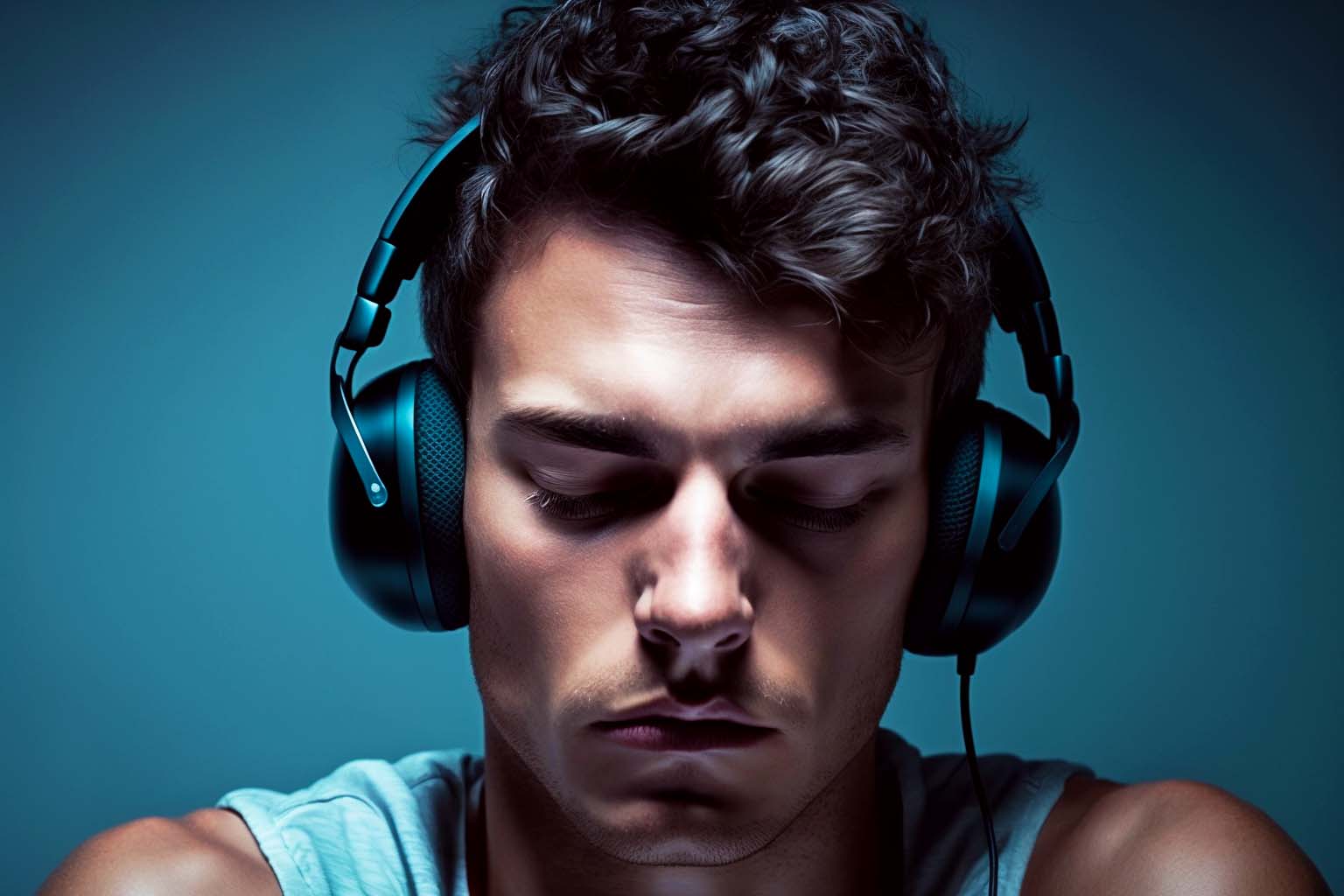 Tired gamer sitting with closed eyes