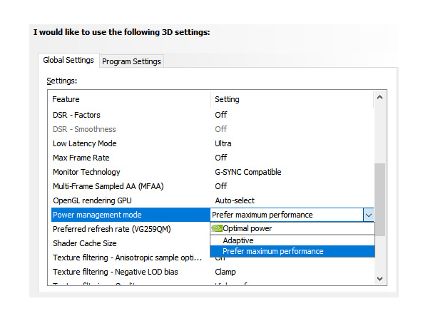 power management mode nvidia fps