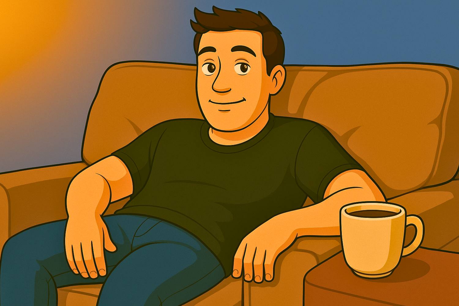 Gaming sitting relaxed in a chair after gaming all night